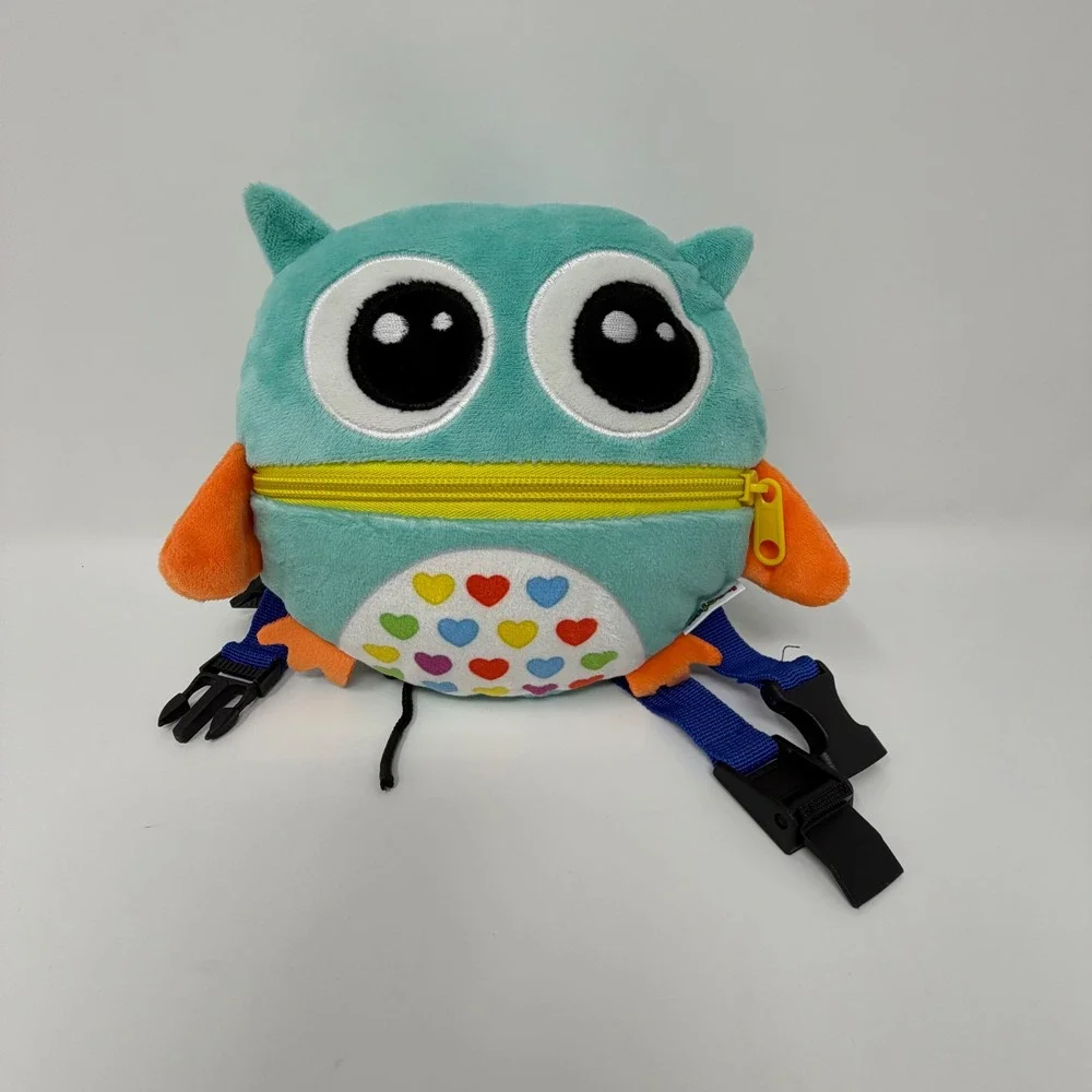 Beetoy Owl Sensory Buckle Toy Toddler Fine Motor Skill Travel Plush Teal Blue